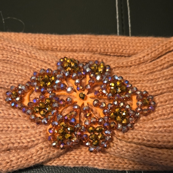 Charming Charlie Pink Knitted Headband with Vintage Brooch - Picture 3 of 3